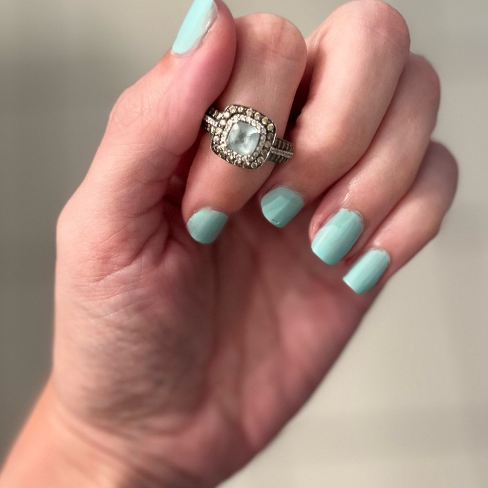 Sz7 Levian Aquamarine ring. 3/4kt Aquamarine stone and 3/4kt chocolate diamonds